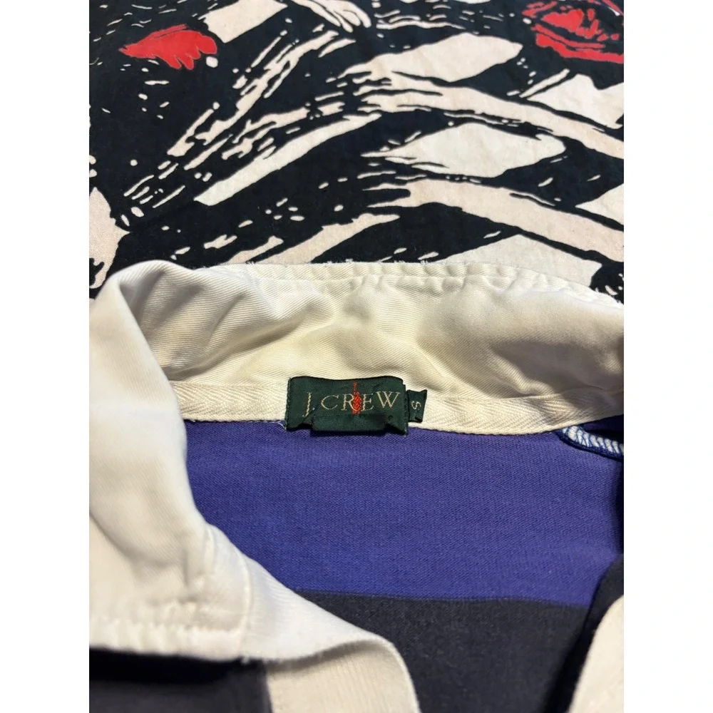 Vintage J. Crew Rugby Shirt Mens Small Blue Navy Striped Long Sleeve Cotton